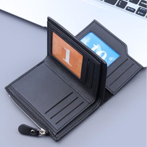 Clutch Bag Solid Color Vintage PU Short Purses Zipper Men's Wallet Male(Black)3