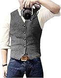 Solovedress Herren Casual Wolle Fischgrätmuster Anzug Weste V-Ausschnitt Tweed Weste für Hochzeit Groomsmen(Grau,M)