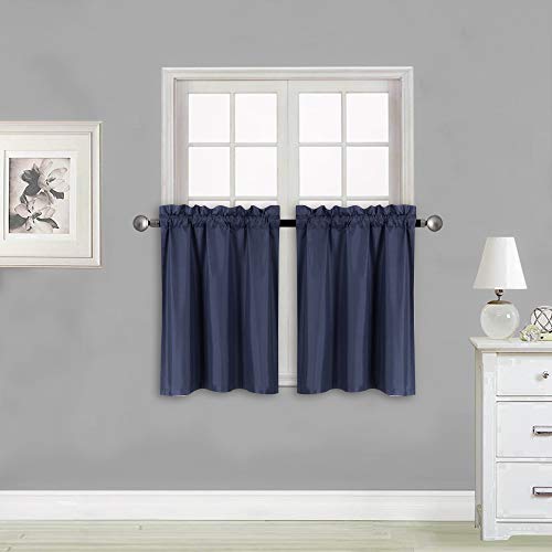 (Navy Blue) - Elegant Home 2 Panels Tiers Small Window Treatment Curtain Insulated Blackout Drape...