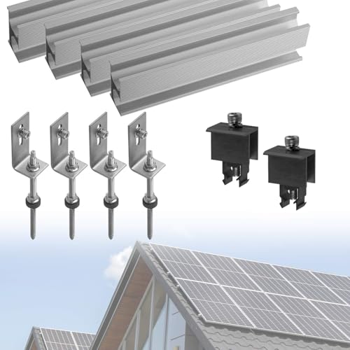 Avoltik Solarmodul Halterung Balkonkraftwerk I Solar Halterung für Blechdach Dach I Schienen, Stockschrauben, Klemmen in SCHWARZ , Befestigungsschrauben I Montageset Befestigung für 1 Solarmodul