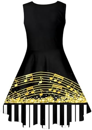 Girls' Sleeveless Music Dress Piano Keys and Notes Graphic Print Skater Dress Summer Party Dress — view 4
