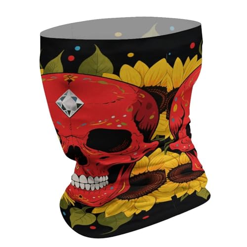 Red Skull & Yellow Sunflowers Neck Gaiter Face Cover Scarf, Breathable Sun Balaclava for Skiing Fishing Hiking Cycling3