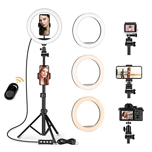 MSOAT10'' Selfie Ring Light with Adjustable Tripod Stand - Upgraded Dimmable Camera Ring Light with 3 Phone Holders for TikTok/YouTube/Live Stream/Makeup/Photography Compatible with iPhone Android…