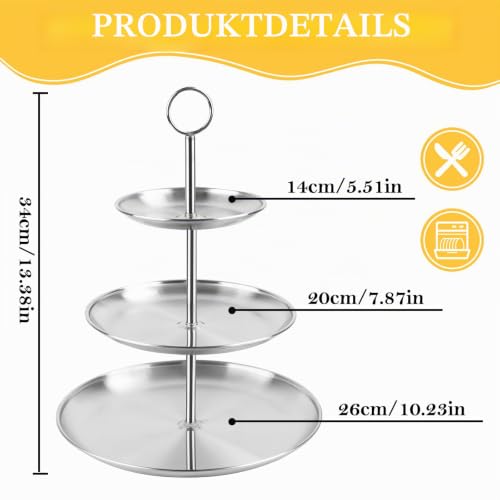 Foto von Fonyet Etagere 3 Etagen Edelstahl Cupcake Ständer Silber Etagere 3 stöckig Moderne Küchen Hochzeit Party Deko, Serviertablett Ständer Wiederverwendbar für Desserts, Kuchen, Käse und Obst