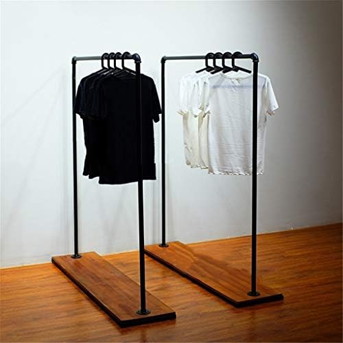 Industrial Clothes Rack for Drying, Iron Art Design with Solid Wood and Metal, Ideal for Shops and Home Coat Hanging（A Style,180 * 120CM）