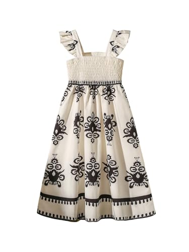 WDIRARA Toddler Girl's Boho Print Ruffle Square Neck Sleeveless Dress Swing A Line Dress
