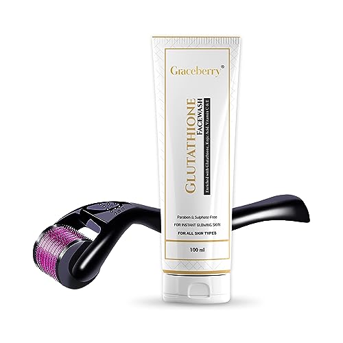 Graceberry Rodillo Derma con microagujas de aleación de titanio 540 de 0,5 mm para cuero cabelludo, cara y barba | Gel de lavado facial con glutatión iluminador con vitamina C y E | Fácil de usar |