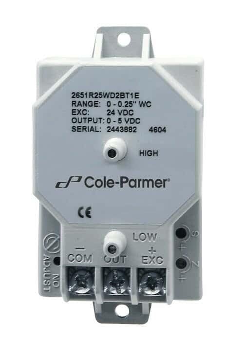 Cole-Parmer Very-Low Differential Pressure Transmitter, 0.5" WC, 0-5VDC