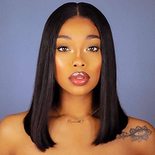 FAVE Brazilian Virgin Human Hair Bob Wigs for Women Natural Straight Lace Front Wig Human Hair Middle Length Wigs(14 inches)