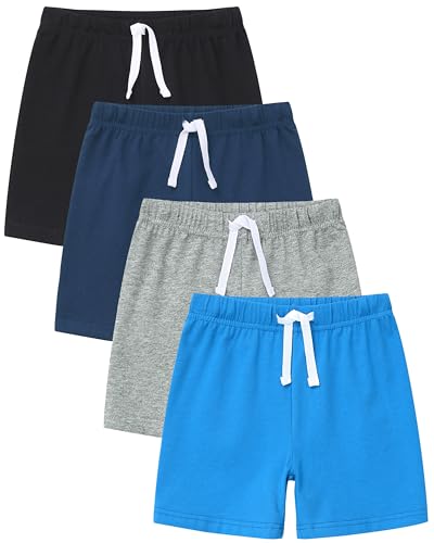 GFQLONG 4 Pack Toddler Boys Shorts, Kids Summer Active Running Shorts with Drawstring