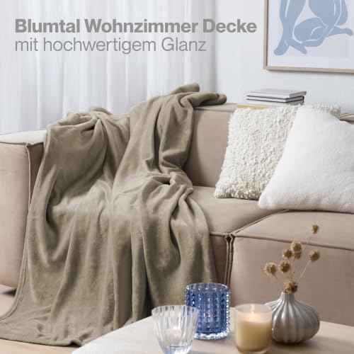 Blumtal Kuscheldecke flauschig - Oeko-TEX zertifizierte Fleecedecke 270x230 cm - Wohndecke 270x230 cm - Taupe Decke - Wohn- & Kuscheldecke/… – Ansicht 6