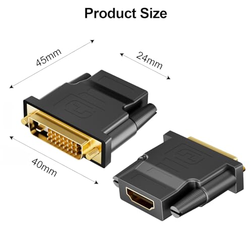 Ticenpe DVI auf HDMI Adapter, DVI-D Stecker zu HDMI Buchse Adapter 1920x1200 1080P, Bidirektionale Konvertierung DVI (24+1) auf HDMI-Konverter für PC, Monitor, Laptop, Fernseher, Projektor, 2 Stück