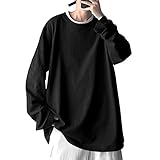 [RIDICOLO] [リディーコロ] メンズ ロンT 長袖 Tシャツ ロングスリーブ ビッグシルエット 大きいサイズ 大きい オーバーサイズ 春 大人 モテ服 インナー 流行り 薄手 トレンドカラー ドロップショルダー 春物 ゆったり 春服 春秋 トレンドトップス ラウンドネック クルーネック カットソー 丸首 無地 韓国 シンプル カジュアル 丸襟 快適 お洒落 トップス ブラック L