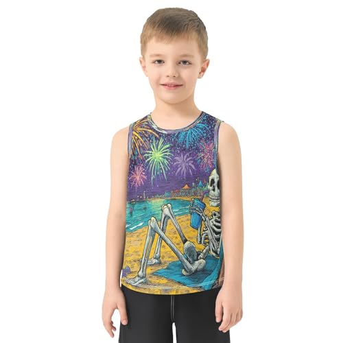 Skeleton Fireworks Celebration Purple Boys Tank Tops Quik Dry Toddler Tank Top Undershirts T-Shirts for Sports,3T2
