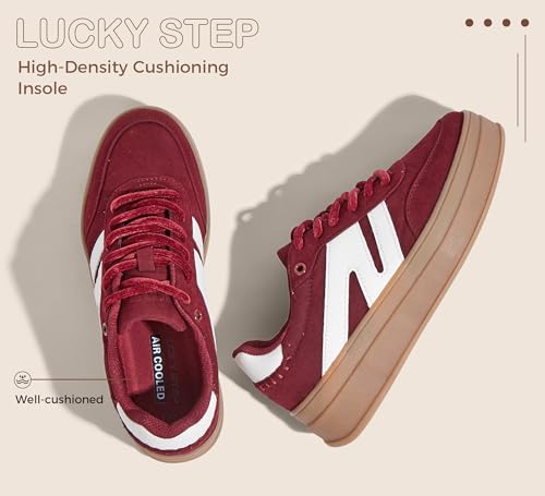 LUCKY STEP Women's Platform Retro Fashion Sneakers Classic Casual Gum Rubber Sole Skate Trainer Tennis Walking Shoes Thick Sole Trendy Footwear2