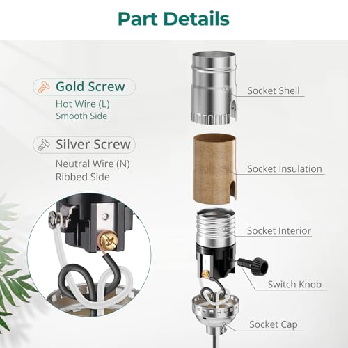 Image of 3 Way Lamp Holder Replacement, E26 Screw Base Lamp Holder with Rotary Knob Switch for Low, Medium and High Settings, Repair Kit
