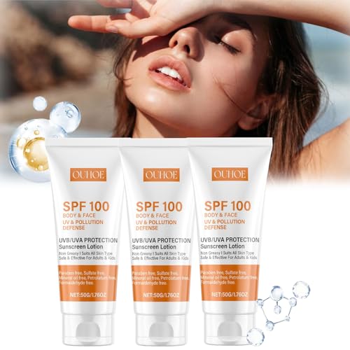 3 unidades de protección solar SPF 100+ – Loción solar con protección UVA/UVB, antienvejecimiento para rostro y cuerpo, no grasa