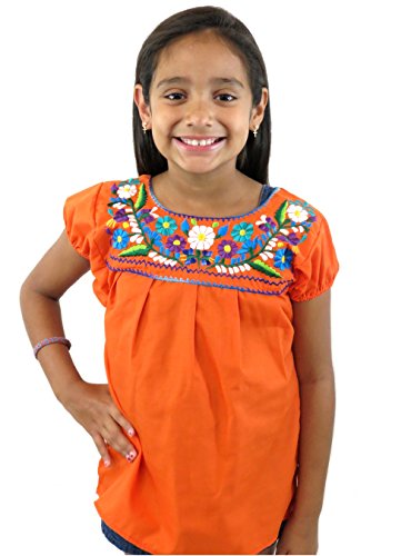 Ethnic Identity Girls Puebla Mexican Blouse (Ages 6, Orange) #TOP4