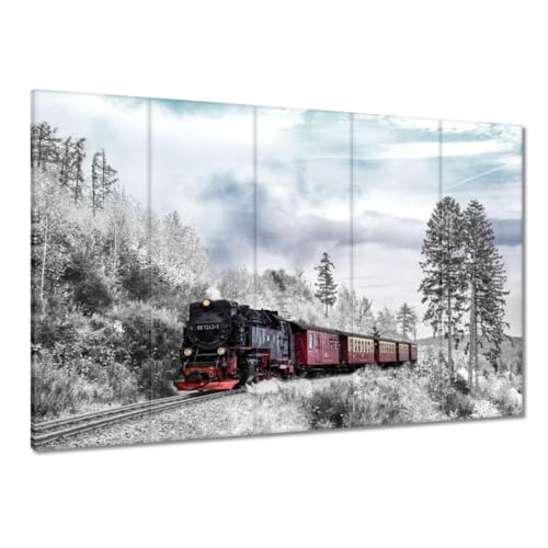 Tableau sur toile train en paysage d'hiver 100x70 cm décoration murale premium H8402M