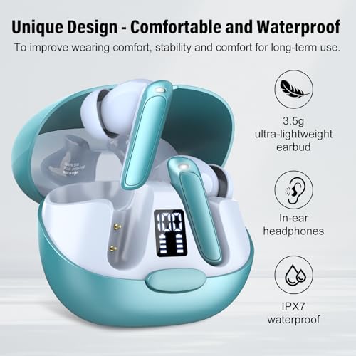 AI Kopfhörer Übersetzer, 3-in-1 Sprachübersetzer Kopfhörer 164 Sprachen mit App, 7 Übersetzungsmodi Echtzeit Übersetzer Ohrhörer, 48H Bluetooth 5.3 Übersetzer Kopfhörer für Lernen, Reisen, Hellblau