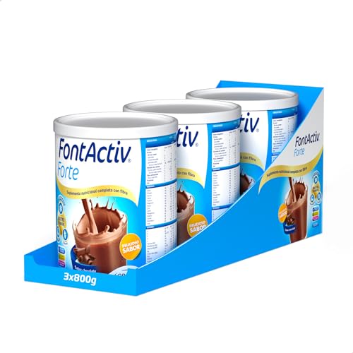FontActiv Forte Chocolate 3PACK | 3 Botes de 800g | Suplemento Nutricional con Fibra para Adultos - 0% Azúcares añadidos - Amazon Exclusive