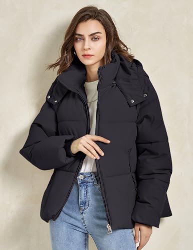 Gihuo Womens Black Puffer Jacket - Cozy Quilted Bubble Coat for Winter Adventures, Size Large - Image 3