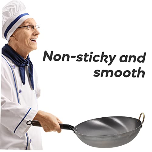 Wok de hierro con mango de madera para cocinar miniatura 2