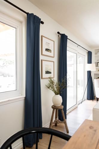 Image of 100% Blackout Shield Linen Blackout Curtains for Bedroom 108 Inches Long, Back Tab /Rod Pocket Living Room Drapes, Thermal Insulated Blackout Curtains 2 Panels Set, 50 inch W x 108 inch L, Navy