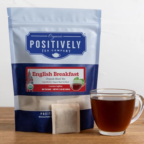 Image of Organic Positively Tea Company, English Breakfast Black Tea Bags, 100 Count, Eco-Friendly Tea Bags, Non-GMO