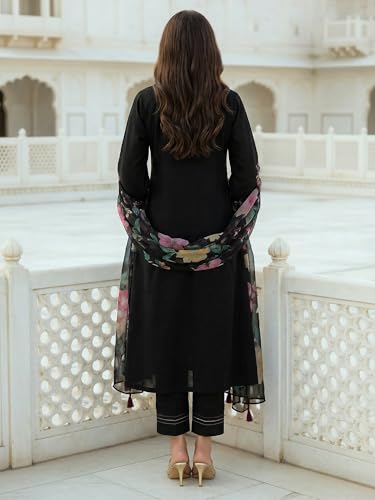 Image of INDO ERA Women's Silk Blend Embroidered A-Line Kurta & Pant with Dupatta Set