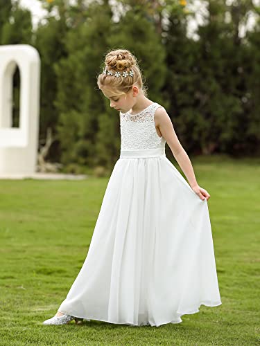 A Line Lace Flower Girl Dresses Sleeveless White First Communion Dresses For Wedding Pageant (White, 8) #TOP3