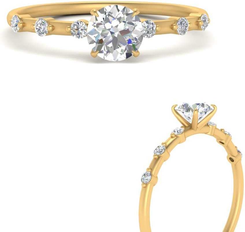 Choose Your Gemstone Delicate Diamond CZ Engagement Ring yellow gold plated Round Shape Petite Engagement Rings Matching Jewelry Wedding Jewelry Easy to Wear Gifts US Size 4 to 12