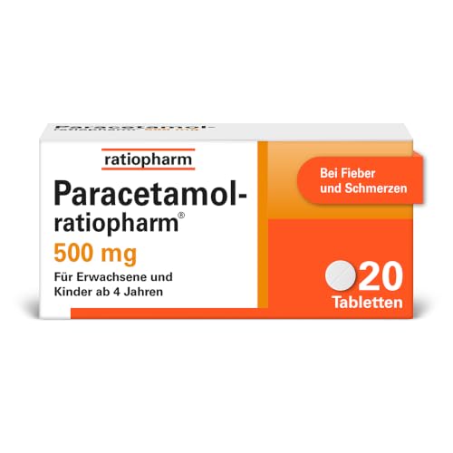 Paracetamol-ratiopharm 500 mg Tabletten, 20 Tabletten, gegen Schmerzen | Der gut verträgliche Klassiker hilft gegen Schmerzen und Fieber, für Kinder ab 4 Jahren, Jugendliche und Erwachsene
