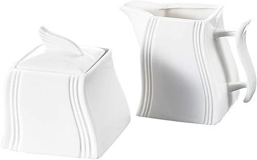 ZLXDP - Juego de crema de porcelana blanca y azucarera para café y té jarra de leche de 475 pulgadas con asa de 35 pulgadas