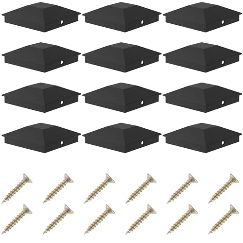12 Stück Pfostenkappen 9x9cm Zaunpfosten Kappen Schwarz Kunststoff Holzpfosten Kappen mit Schrauben Rostfrei Wasserdicht Zaunkappe Eckig für Holzpfosten