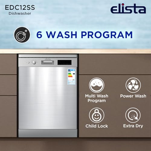 Image of Elista Dishwasher | 12 place setting | 6 Wash program Perfect for Indian Kitchen| | Intensive 65�C Wash programme|A++ Energy rating| EDC 12 SS
