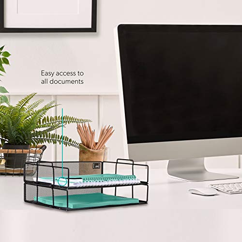 Mindspace 2 Tier Stackable Letter Tray Desk Organizer | Stackable Paper Tray Organizer | The Mesh Collection, Black - Thumbnail 2