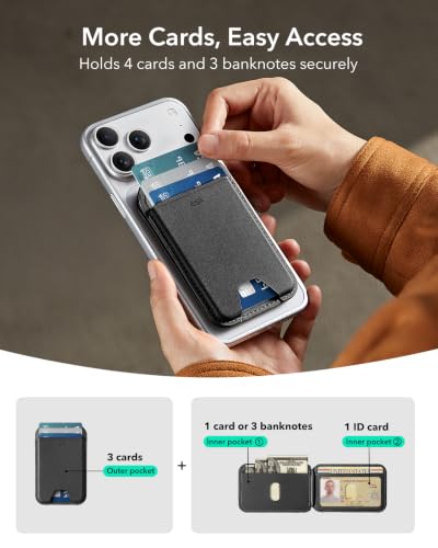 Image of ESR for MagSafe Wallet with Stand, RFID Blocking, MagSafe Ring Included, 5 Cards Holder for Phone Case, Slim Magnetic Wallet for iPhone 17e /17 /16 /15 /14 /13 /12 (Not for mini), Selected Samsung, Black