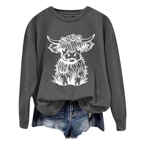 Sweat femme col rond motif vache gris idéal pour vos sorties décontractées
