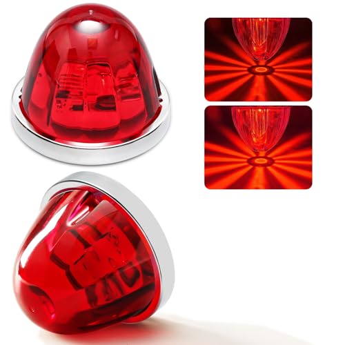 Image of 2PCS Watermelon Lights, Red Strobe & Constant Multi-Function LED Side Marker, Turn Signal, Tail & Roof Lights with Stainless Steel Bezel for Freightliner, Kenworth, Peterbilt Semi Trucks & Trailers