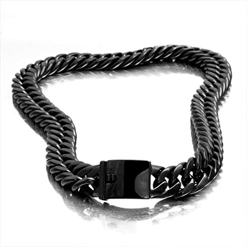 Tiasri Mens Black Plated Stainless Steel 17Mm Strong Curb Cuban Link Miami Chain Necklace Choker(17Mm 20Inch) #TOP5