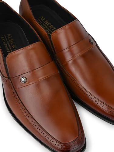 Image of ALBERTO TORRESI Genuine Leather Tan Slipon Formal Shoes