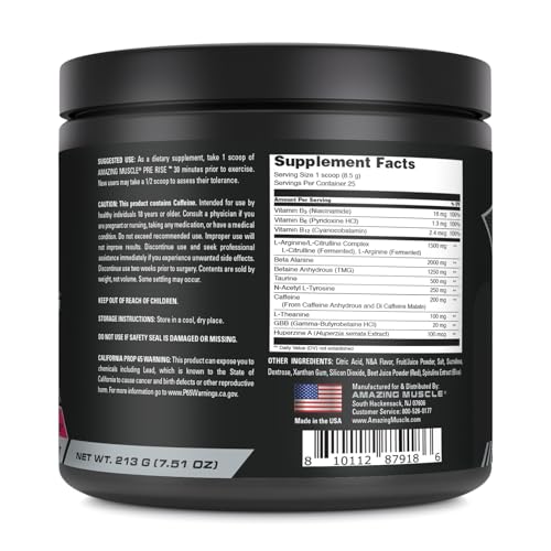Image of Amazing Muscle Pre Rise | Pre-Workout Powder Supplement with Caffeine & Beta-Alanine for Men & Women | 25 Servings (25 Servings, Blueberry Pomegranate Blast)