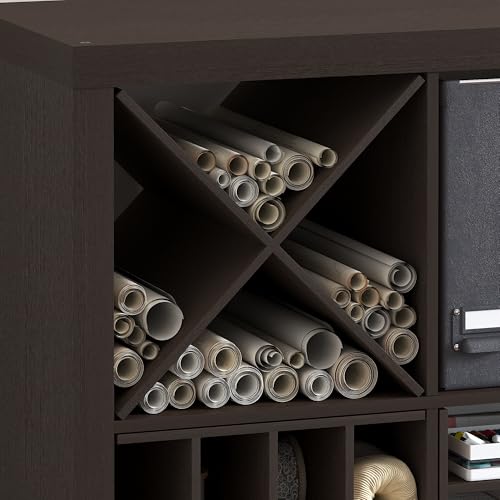 Image of Furinno Cubicle X-Shelf Cube Insert, Tool-Free Cube Organizer, Black Oak | 12.9W x 12.9H, 4-Shelf, Geometric Shelf Accessory, Fits into Furinno Triple Thick Cubes, Ikea Kallax, for Organization