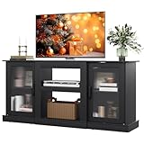 WLIVE Farmhouse TV Stand for 65 inch TV, 58' Entertainment Center with Storage Cabinets, Open Shelves TV Console for Living Room and Bedroom, Black
