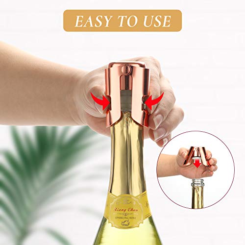 Stainless Steel Champagne/Sparkling Wine stopper by OUWO, Superior Leak-Proof Bubble Retaining Ability, No Spill. Designed for Champagne, Rose or Other Types of Sparkling Wine (2 Pack of Rose Gold)
