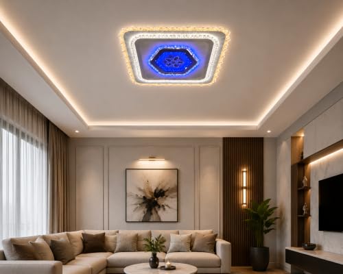 Image of FILLISKA Aluminium Luxurious 3 in 1 Led Ceiling /Wall Chandelier Light with 3 Step Colour Changing Function (Acrylic White Square-638-2SQ)