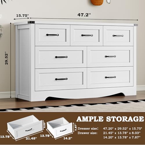 Image of BORNOON 7-Drawer Dresser for Bedroom, Modern Wooden Chest of Drawers with Metal Handles, Anti-Tipping Design, Sturdy and Stable Storage Organizer for Living Room, Entryway, Home Office