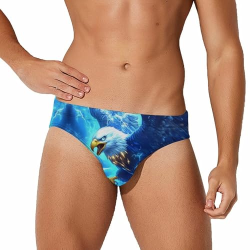Ea-gles Braving Thunders Printed Swim Briefs for Men Sexy Bikini Swimwear Elastic Beach Trunks Bathing Suit