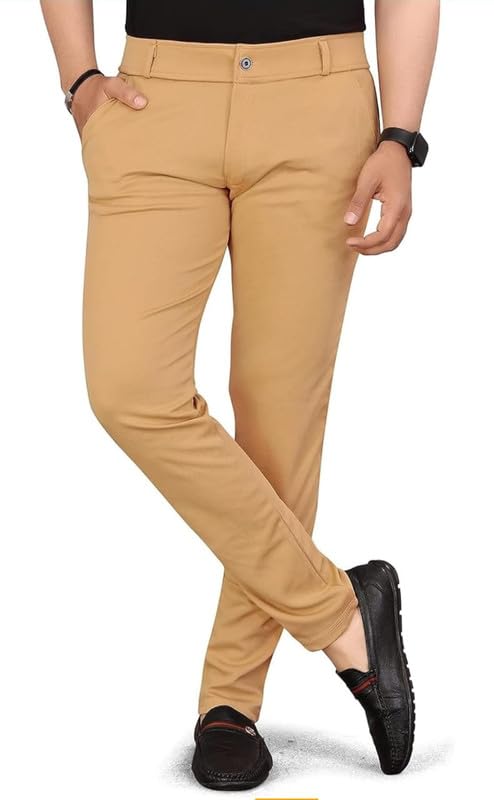 Image of VIJETA Garments for Men Lycra Blend Formal Trousers ? Smart Fit Office Wear Pants with Elastic Waistband & Zip Fly